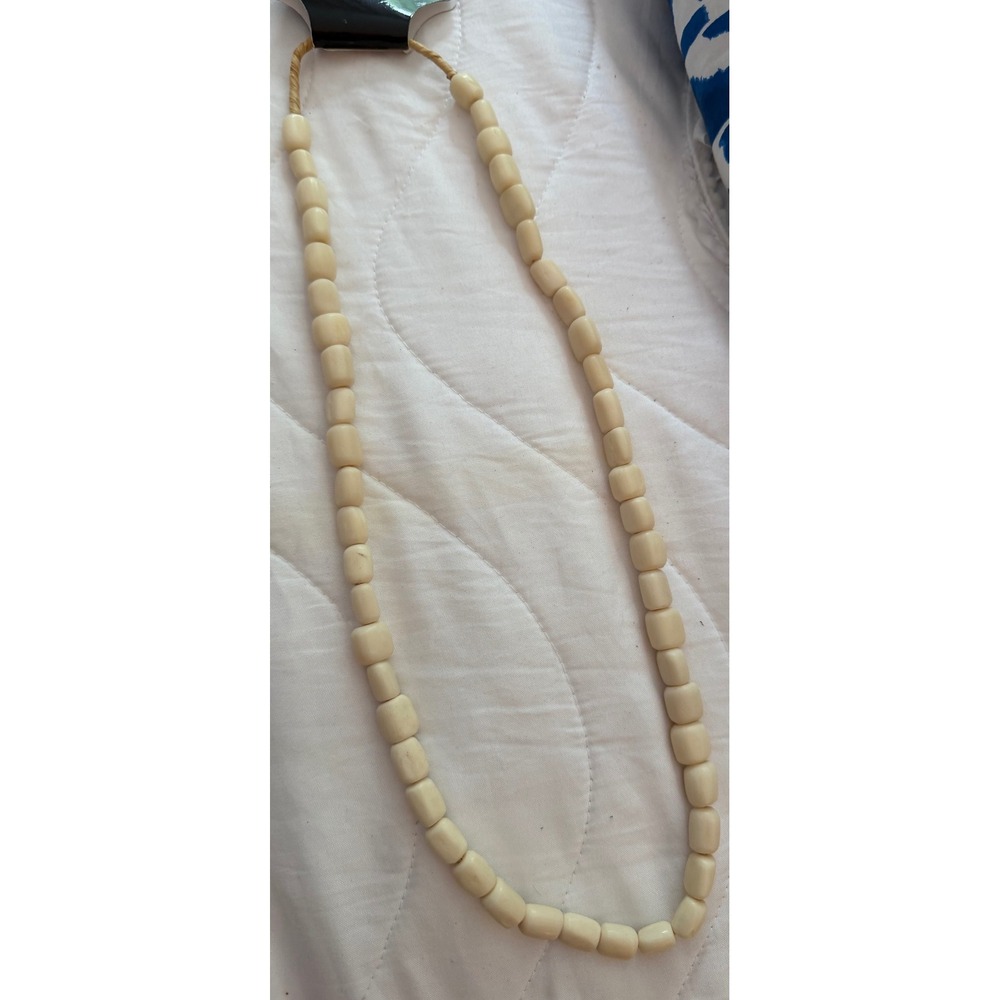 Limited Bohemian Cream Beaded Long Strand Necklace Natural  Organic Stylle